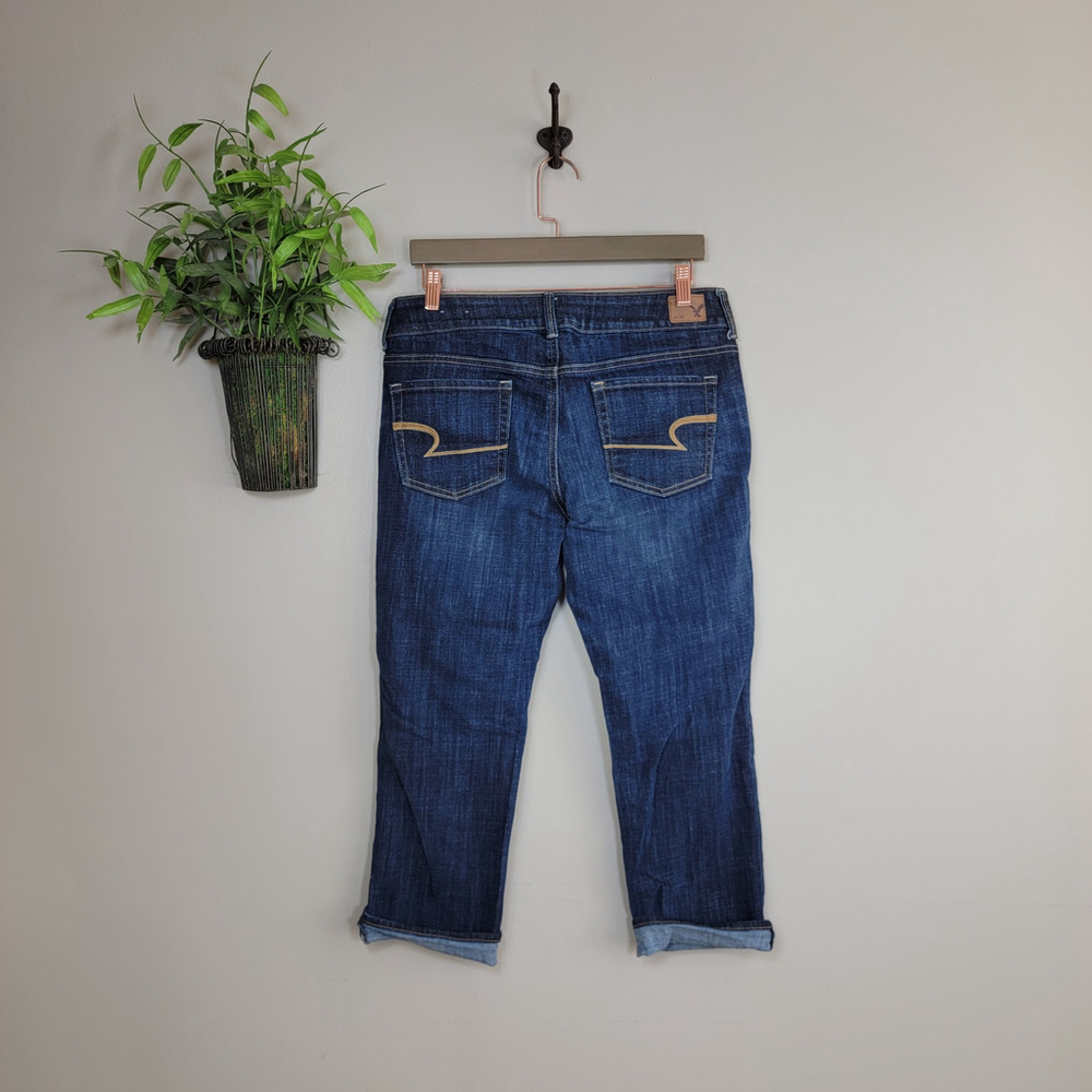 American Eagle Artist Crop Jeans Dark Blue Cropped Low Rise Stretch Denim AE 10 - Picture 8 of 9